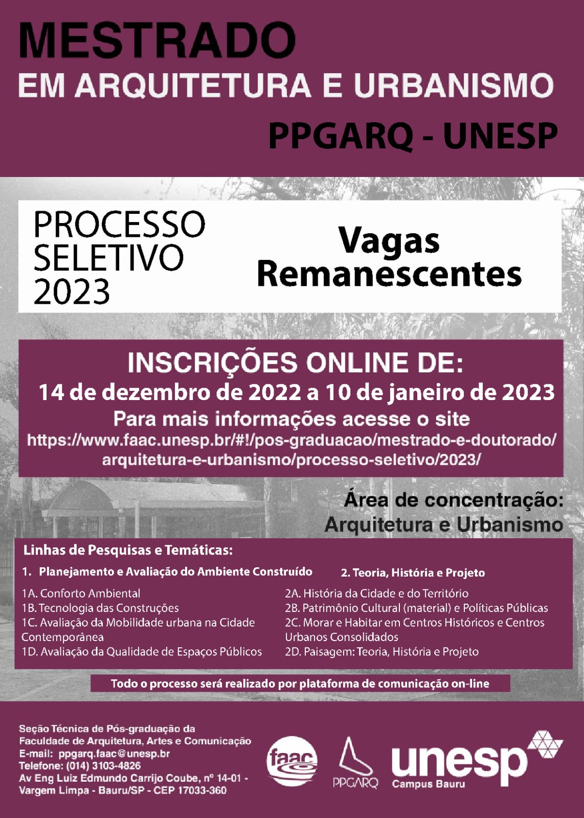 Processo Seletivo 2022.2 – Mestrado e Doutorado - Programa de Pós-Graduação  em Tecnologias Ambientais